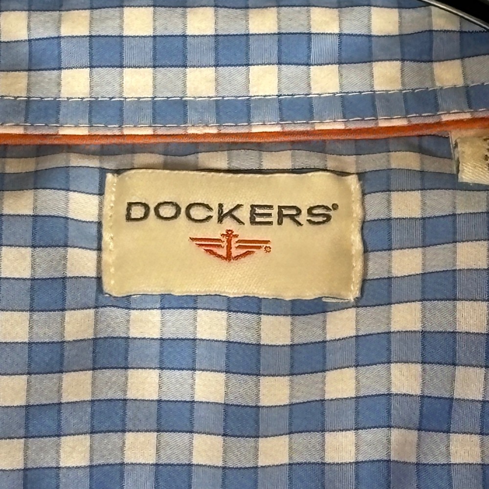 Dockers Mens XL Blue White Gingham Chk Long sleeve Button Down Shirt Anchor Logo - Picture 4 of 6